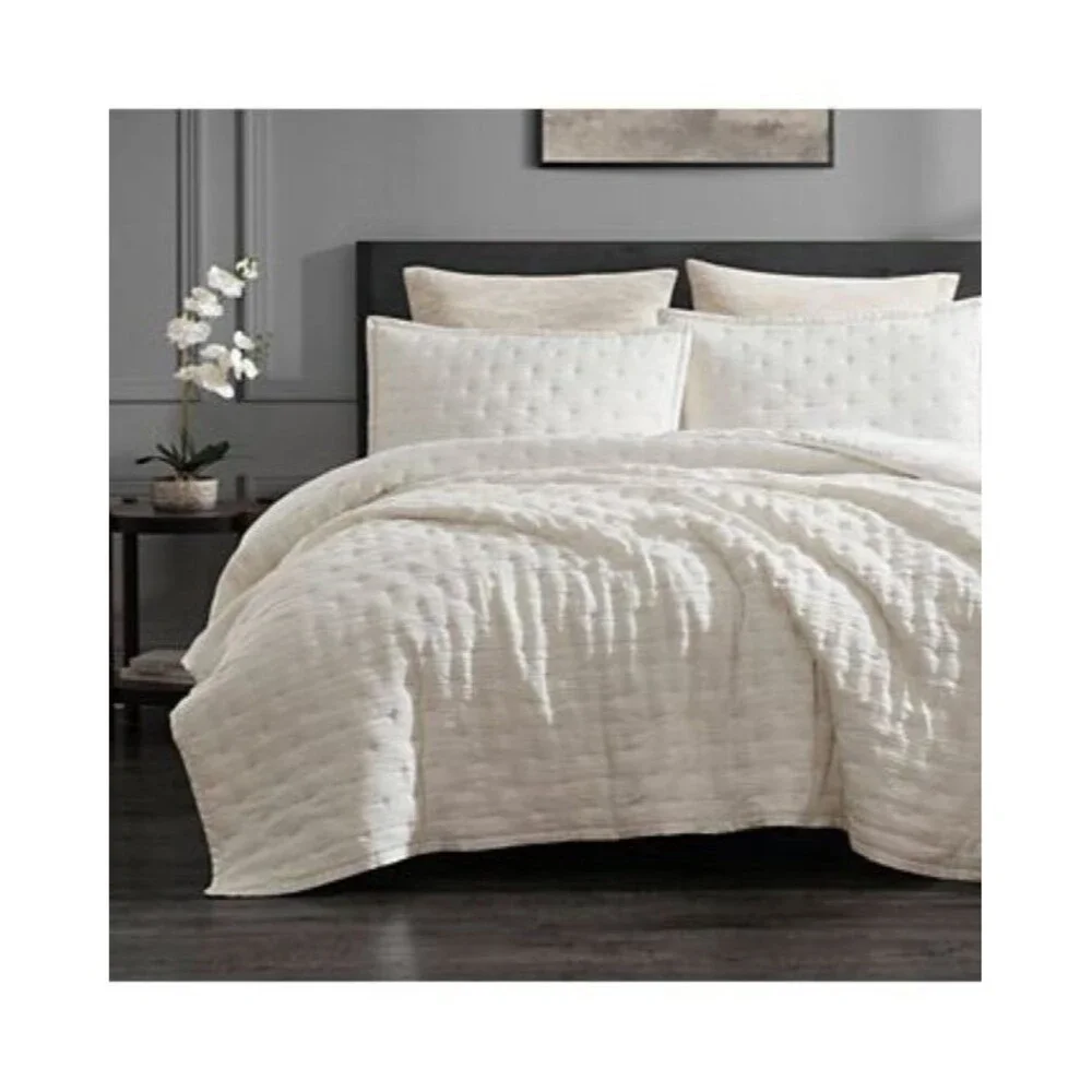 Donna Karan Luxury Meditate King Quilt Comforter Ivory Linen Silk Machine Wash
